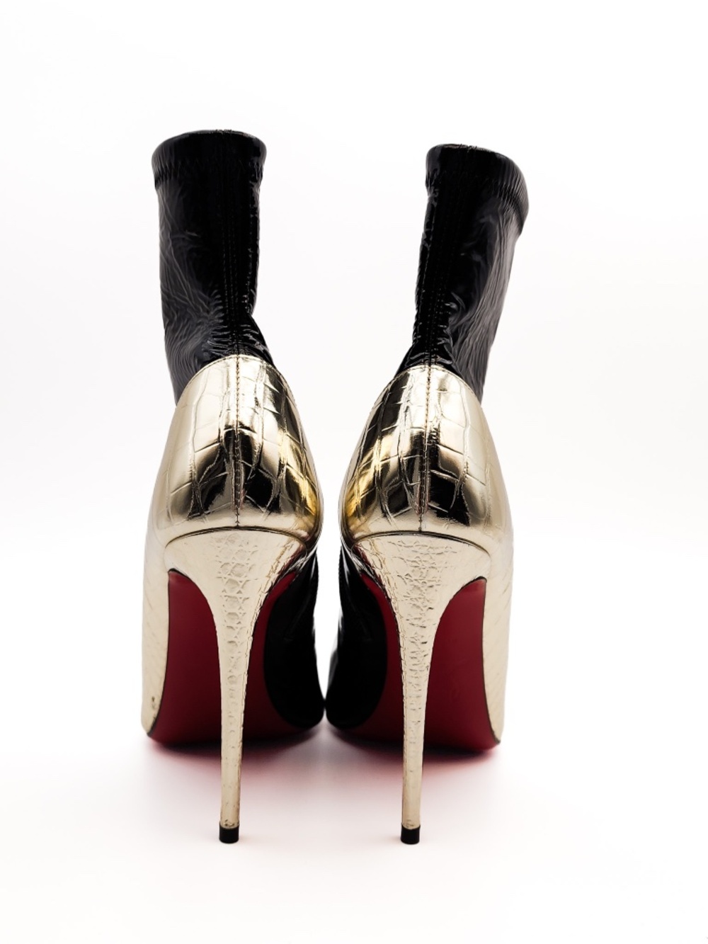 Christian Louboutin Bibooty 100 Black Gold Patent Leather Zip Bootie EU 36 - Picture 6 of 11